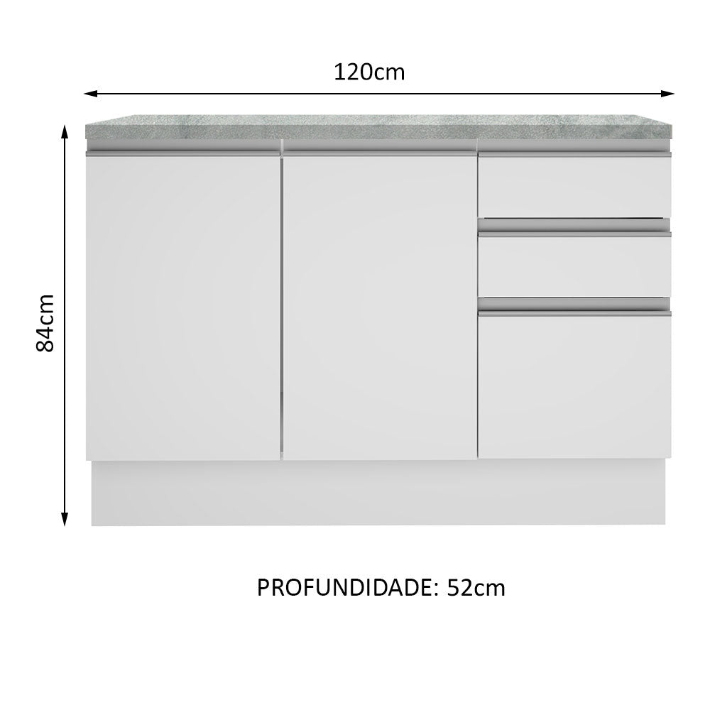 Mueble Inferior de Cocina Glamy Blanco 120x84cm con Mesón de Madera y sin Estufa con 3 Cajones - MUEBLES INFERIORES DE COCINA | Bylmo