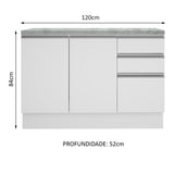 Mueble Inferior de Cocina Glamy Blanco 120x84cm con Mesón de Madera y sin Estufa con 3 Cajones - MUEBLES INFERIORES DE COCINA | Bylmo