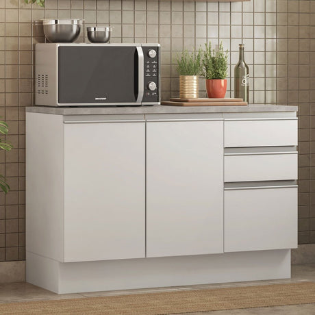 Mueble Inferior de Cocina Glamy Blanco 120x84cm con Mesón de Madera y sin Estufa con 3 Cajones - MUEBLES INFERIORES DE COCINA | Bylmo