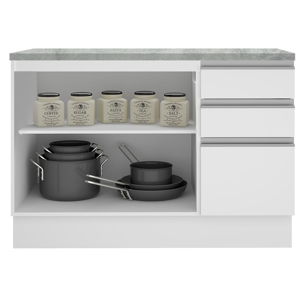 Mueble Inferior de Cocina Glamy Blanco 120x84cm con Mesón de Madera y sin Estufa con 3 Cajones - MUEBLES INFERIORES DE COCINA | Bylmo