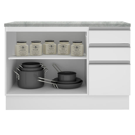 Mueble Inferior de Cocina Glamy Blanco 120x84cm con Mesón de Madera y sin Estufa con 3 Cajones - MUEBLES INFERIORES DE COCINA | Bylmo