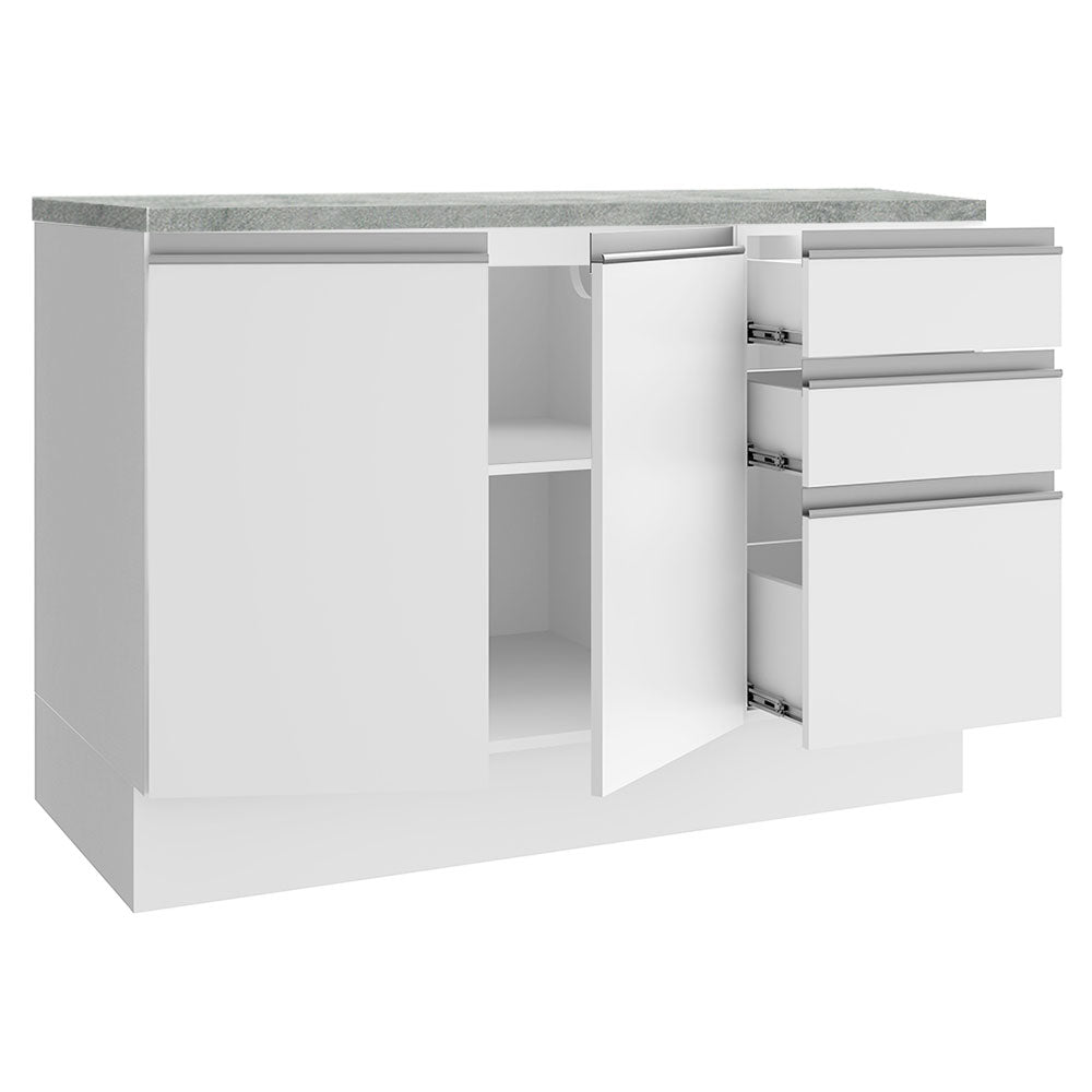 Mueble Inferior de Cocina Glamy Blanco 120x84cm con Mesón de Madera y sin Estufa con 3 Cajones - MUEBLES INFERIORES DE COCINA | Bylmo