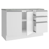 Mueble Inferior de Cocina Glamy Blanco 120x84cm con Mesón de Madera y sin Estufa con 3 Cajones - MUEBLES INFERIORES DE COCINA | Bylmo