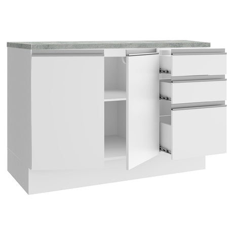 Mueble Inferior de Cocina Glamy Blanco 120x84cm con Mesón de Madera y sin Estufa con 3 Cajones - MUEBLES INFERIORES DE COCINA | Bylmo