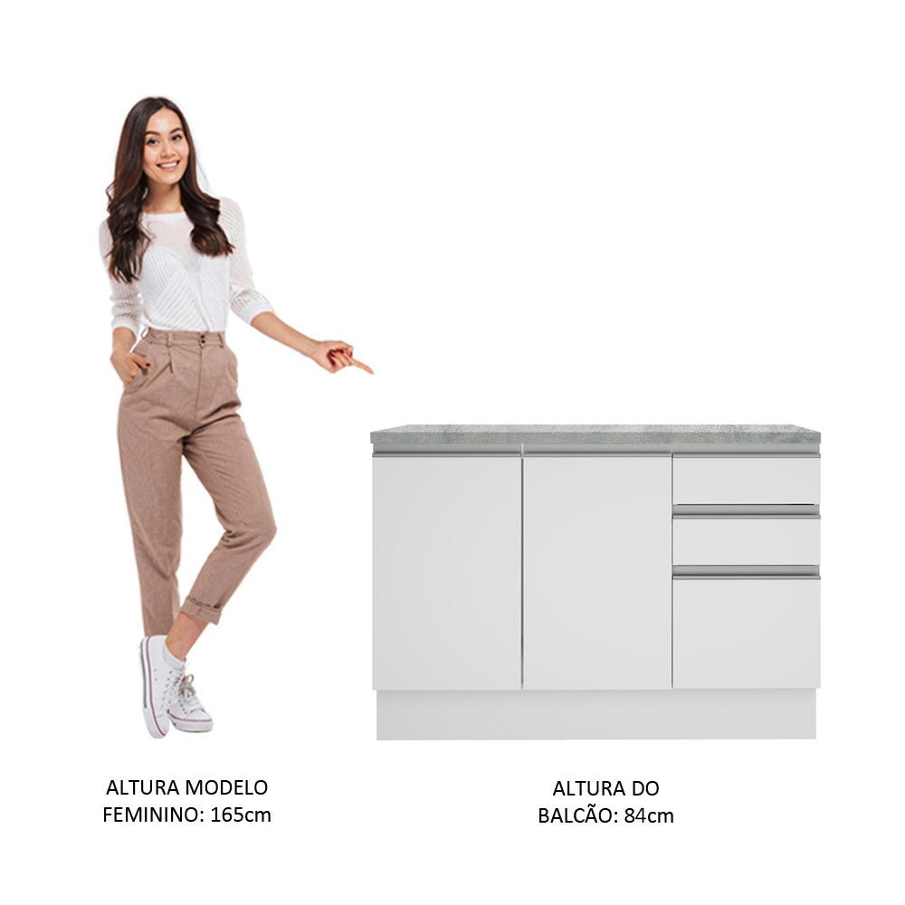 Mueble Inferior de Cocina Glamy Blanco 120x84cm con Mesón de Madera y sin Estufa con 3 Cajones - MUEBLES INFERIORES DE COCINA | Bylmo