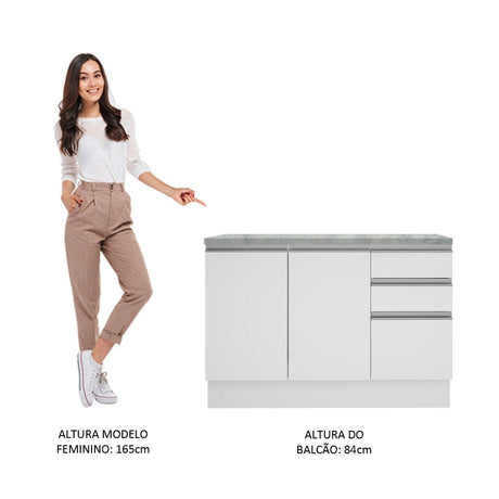 Mueble Inferior de Cocina Glamy Blanco 120x84cm con Mesón de Madera y sin Estufa con 3 Cajones - MUEBLES INFERIORES DE COCINA | Bylmo