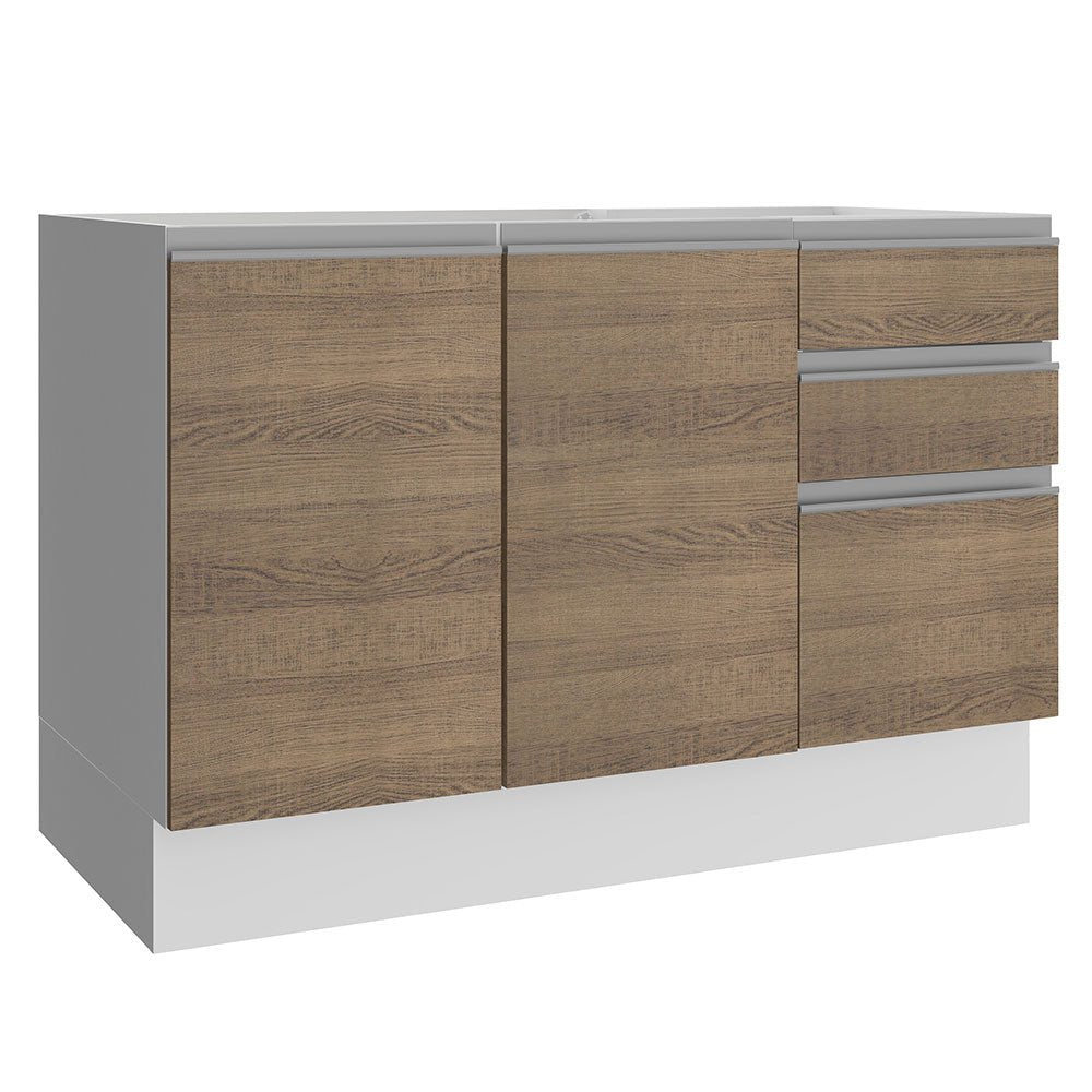 Mueble Inferior de Cocina Glamy Blanco y Marron 120x81cm sin Mesón y sin Estufa con 3 Cajones - MUEBLES INFERIORES DE COCINA | Bylmo