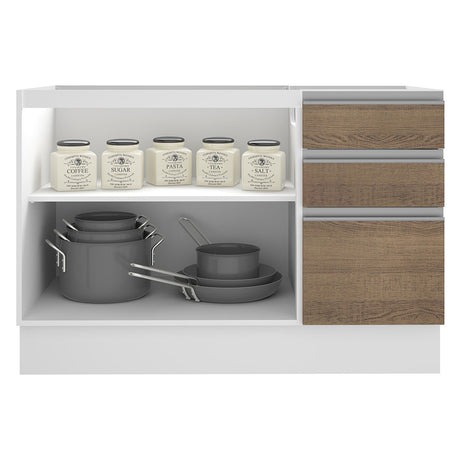 Mueble Inferior de Cocina Glamy Blanco y Marron 120x81cm sin Mesón y sin Estufa con 3 Cajones - MUEBLES INFERIORES DE COCINA | Bylmo