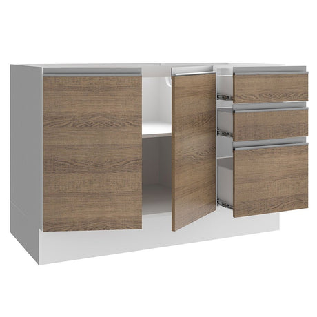 Mueble Inferior de Cocina Glamy Blanco y Marron 120x81cm sin Mesón y sin Estufa con 3 Cajones - MUEBLES INFERIORES DE COCINA | Bylmo