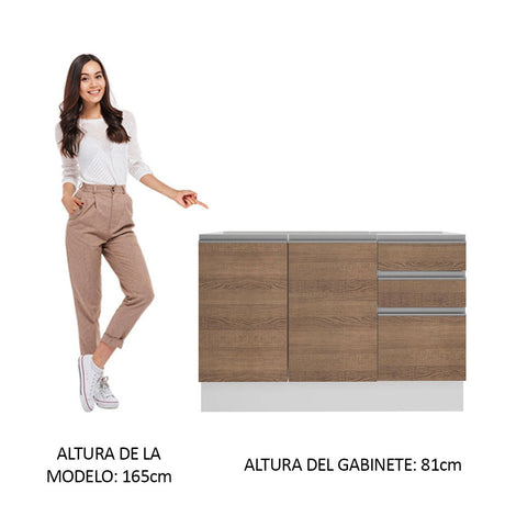 Mueble Inferior de Cocina Glamy Blanco y Marron 120x81cm sin Mesón y sin Estufa con 3 Cajones - MUEBLES INFERIORES DE COCINA | Bylmo