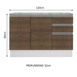 Mueble Inferior de Cocina Glamy Blanco y Marron 120x84cm con Mesón de Madera y sin Estufa con 3 Cajones - MUEBLES INFERIORES DE COCINA | Bylmo