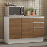 Mueble Inferior de Cocina Glamy Blanco y Marron 120x84cm con Mesón de Madera y sin Estufa con 3 Cajones - MUEBLES INFERIORES DE COCINA | Bylmo
