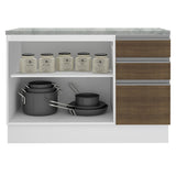 Mueble Inferior de Cocina Glamy Blanco y Marron 120x84cm con Mesón de Madera y sin Estufa con 3 Cajones - MUEBLES INFERIORES DE COCINA | Bylmo