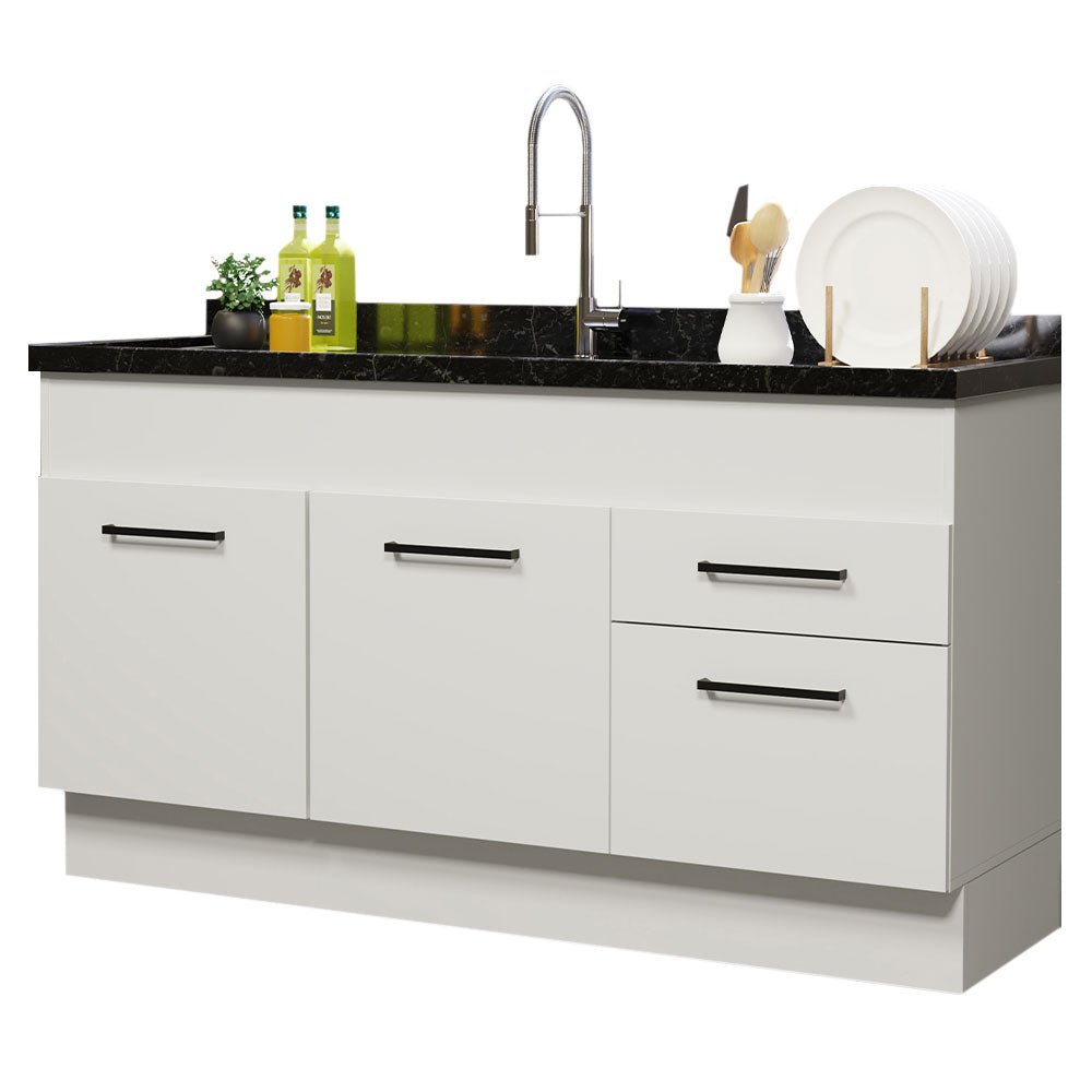 Mueble Inferior de Cocina Agata Blanco 150x81cm sin Mesón y sin Estufa con 2 Cajones - MUEBLES INFERIORES DE COCINA | Bylmo