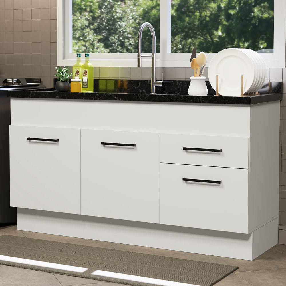 Mueble Inferior de Cocina Agata Blanco 150x81cm sin Mesón y sin Estufa con 2 Cajones - MUEBLES INFERIORES DE COCINA | Bylmo