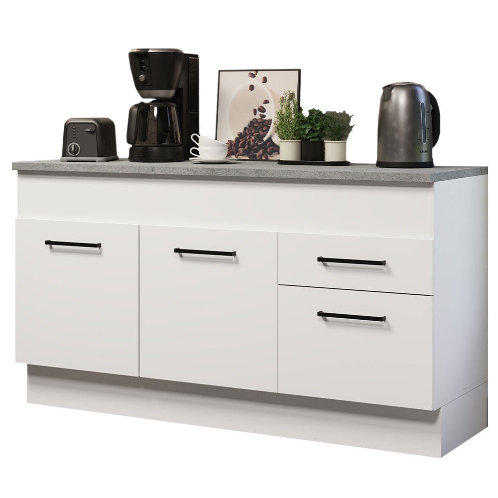 Mueble Inferior de Cocina Agata Blanco 150x84cm con Mesón de Madera y sin Estufa con 2 Cajones - MUEBLES INFERIORES DE COCINA | Bylmo