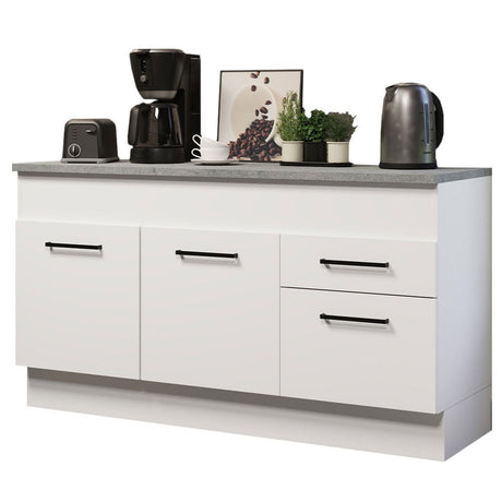 Mueble Inferior de Cocina Agata Blanco 150x84cm con Mesón de Madera y sin Estufa con 2 Cajones - MUEBLES INFERIORES DE COCINA | Bylmo