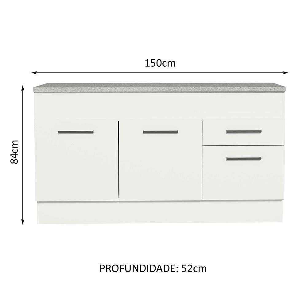 Mueble Inferior de Cocina Agata Blanco 150x84cm con Mesón de Madera y sin Estufa con 2 Cajones - MUEBLES INFERIORES DE COCINA | Bylmo