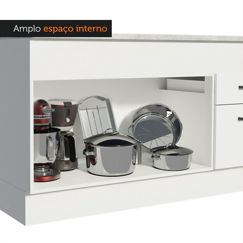 Mueble Inferior de Cocina Agata Blanco 150x84cm con Mesón de Madera y sin Estufa con 2 Cajones - MUEBLES INFERIORES DE COCINA | Bylmo