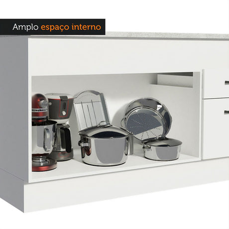 Mueble Inferior de Cocina Agata Blanco 150x84cm con Mesón de Madera y sin Estufa con 2 Cajones - MUEBLES INFERIORES DE COCINA | Bylmo
