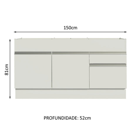 Mueble Inferior de Cocina Glamy Blanco 150x81cm con Mesón de Madera y sin Estufa con 2 Cajones - MUEBLES INFERIORES DE COCINA | Bylmo