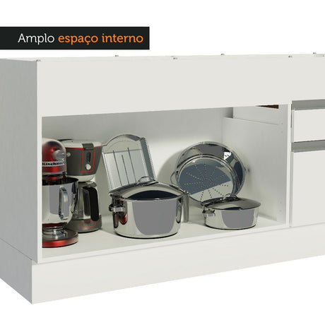 Mueble Inferior de Cocina Glamy Blanco 150x81cm con Mesón de Madera y sin Estufa con 2 Cajones - MUEBLES INFERIORES DE COCINA | Bylmo