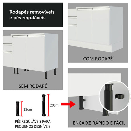 Mueble Inferior de Cocina Glamy Blanco 150x81cm con Mesón de Madera y sin Estufa con 2 Cajones - MUEBLES INFERIORES DE COCINA | Bylmo