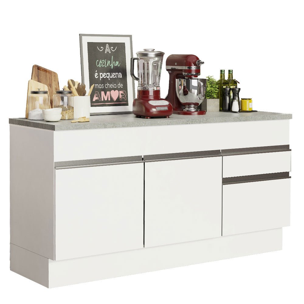 Mueble Inferior de Cocina Glamy Blanco 150x84cm con Mesón de Madera y sin Estufa con 2 Cajones - MUEBLES INFERIORES DE COCINA | Bylmo