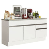 Mueble Inferior de Cocina Glamy Blanco 150x84cm con Mesón de Madera y sin Estufa con 2 Cajones - MUEBLES INFERIORES DE COCINA | Bylmo