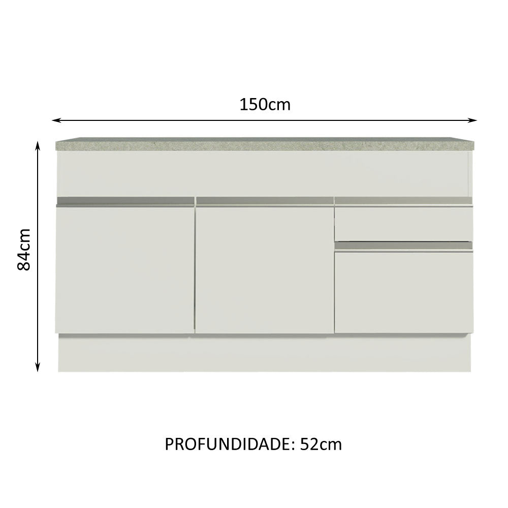 Mueble Inferior de Cocina Glamy Blanco 150x84cm con Mesón de Madera y sin Estufa con 2 Cajones - MUEBLES INFERIORES DE COCINA | Bylmo