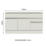 Mueble Inferior de Cocina Glamy Blanco 150x84cm con Mesón de Madera y sin Estufa con 2 Cajones - MUEBLES INFERIORES DE COCINA | Bylmo