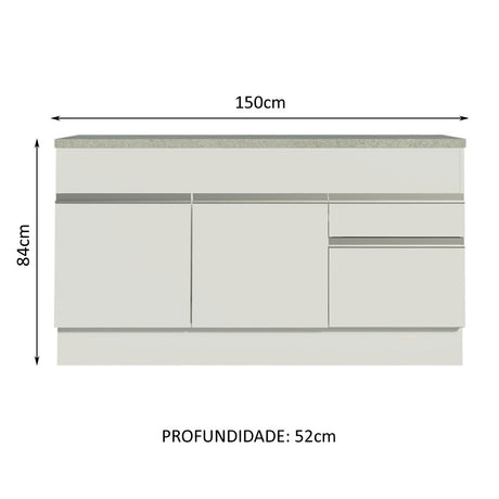 Mueble Inferior de Cocina Glamy Blanco 150x84cm con Mesón de Madera y sin Estufa con 2 Cajones - MUEBLES INFERIORES DE COCINA | Bylmo