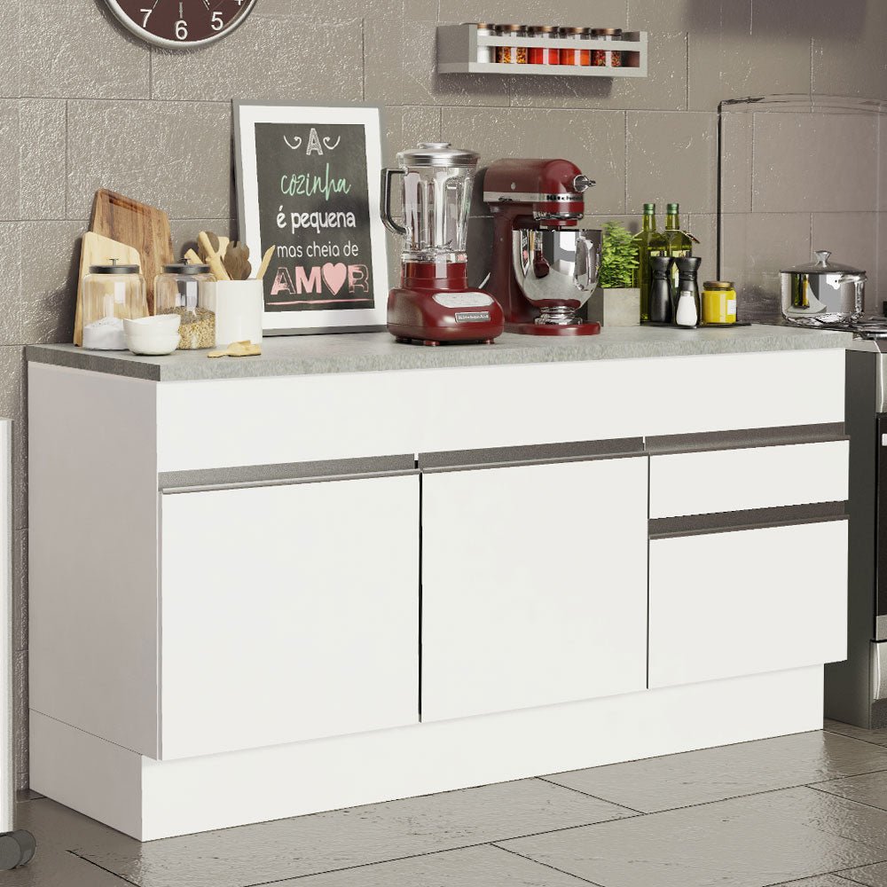 Mueble Inferior de Cocina Glamy Blanco 150x84cm con Mesón de Madera y sin Estufa con 2 Cajones - MUEBLES INFERIORES DE COCINA | Bylmo