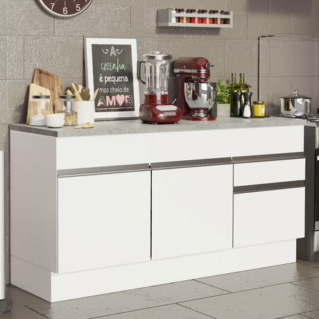 Mueble Inferior de Cocina Glamy Blanco 150x84cm con Mesón de Madera y sin Estufa con 2 Cajones - MUEBLES INFERIORES DE COCINA | Bylmo