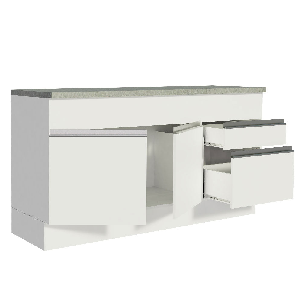 Mueble Inferior de Cocina Glamy Blanco 150x84cm con Mesón de Madera y sin Estufa con 2 Cajones - MUEBLES INFERIORES DE COCINA | Bylmo