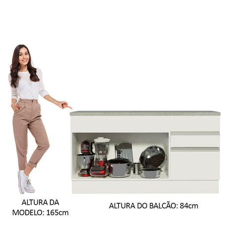 Mueble Inferior de Cocina Glamy Blanco 150x84cm con Mesón de Madera y sin Estufa con 2 Cajones - MUEBLES INFERIORES DE COCINA | Bylmo