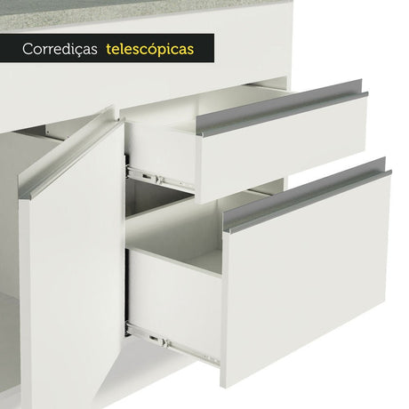 Mueble Inferior de Cocina Glamy Blanco 150x84cm con Mesón de Madera y sin Estufa con 2 Cajones - MUEBLES INFERIORES DE COCINA | Bylmo