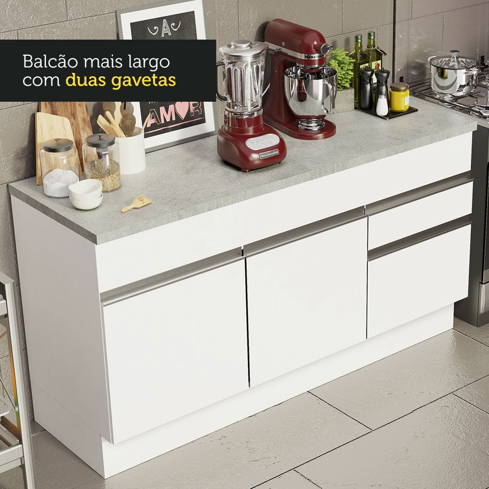 Mueble Inferior de Cocina Glamy Blanco 150x84cm con Mesón de Madera y sin Estufa con 2 Cajones - MUEBLES INFERIORES DE COCINA | Bylmo