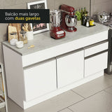 Mueble Inferior de Cocina Glamy Blanco 150x84cm con Mesón de Madera y sin Estufa con 2 Cajones - MUEBLES INFERIORES DE COCINA | Bylmo