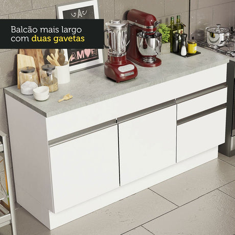 Mueble Inferior de Cocina Glamy Blanco 150x84cm con Mesón de Madera y sin Estufa con 2 Cajones - MUEBLES INFERIORES DE COCINA | Bylmo
