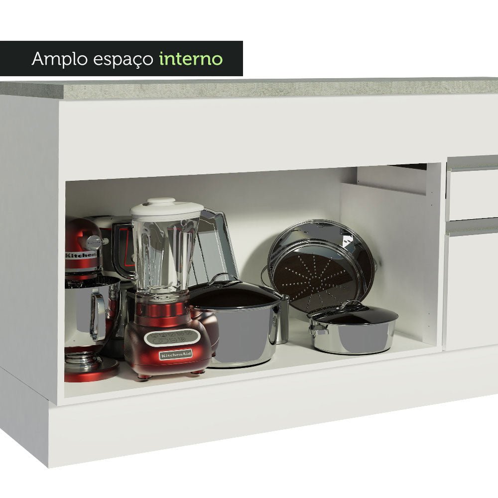 Mueble Inferior de Cocina Glamy Blanco 150x84cm con Mesón de Madera y sin Estufa con 2 Cajones - MUEBLES INFERIORES DE COCINA | Bylmo