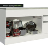 Mueble Inferior de Cocina Glamy Blanco 150x84cm con Mesón de Madera y sin Estufa con 2 Cajones - MUEBLES INFERIORES DE COCINA | Bylmo