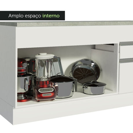 Mueble Inferior de Cocina Glamy Blanco 150x84cm con Mesón de Madera y sin Estufa con 2 Cajones - MUEBLES INFERIORES DE COCINA | Bylmo