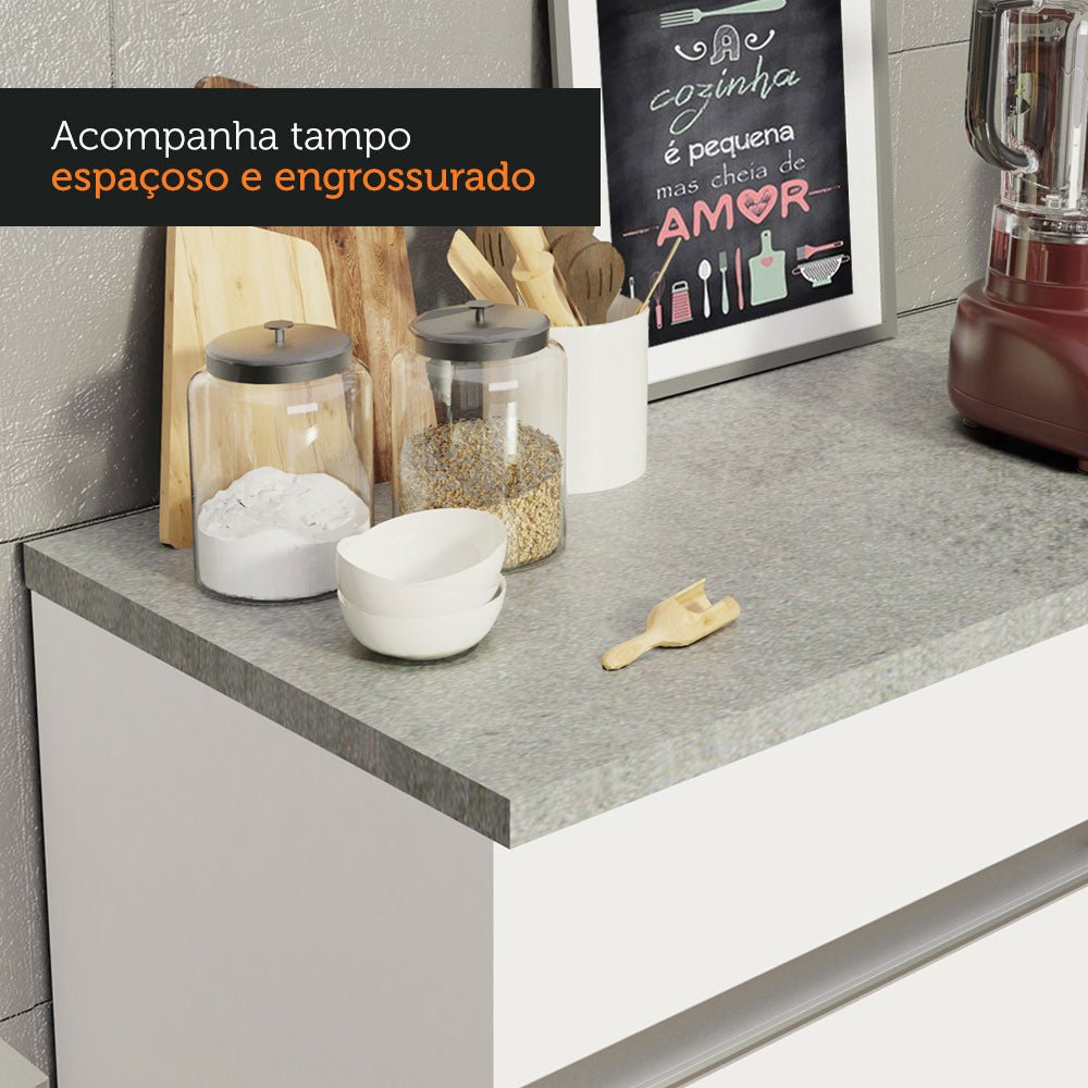 Mueble Inferior de Cocina Glamy Blanco 150x84cm con Mesón de Madera y sin Estufa con 2 Cajones - MUEBLES INFERIORES DE COCINA | Bylmo