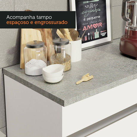 Mueble Inferior de Cocina Glamy Blanco 150x84cm con Mesón de Madera y sin Estufa con 2 Cajones - MUEBLES INFERIORES DE COCINA | Bylmo