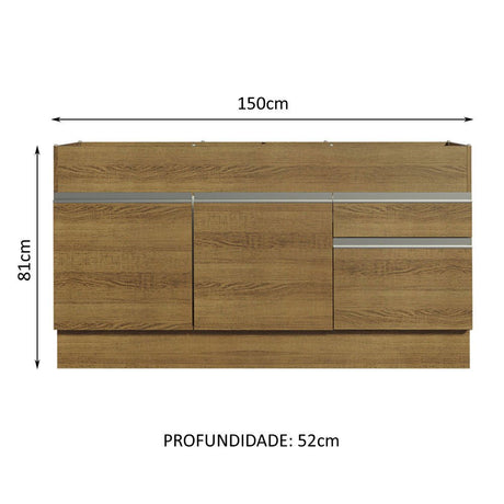 Mueble Inferior de Cocina Glamy Marron 150x81cm sin Mesón y sin Estufa con 2 Cajones - MUEBLES INFERIORES DE COCINA | Bylmo