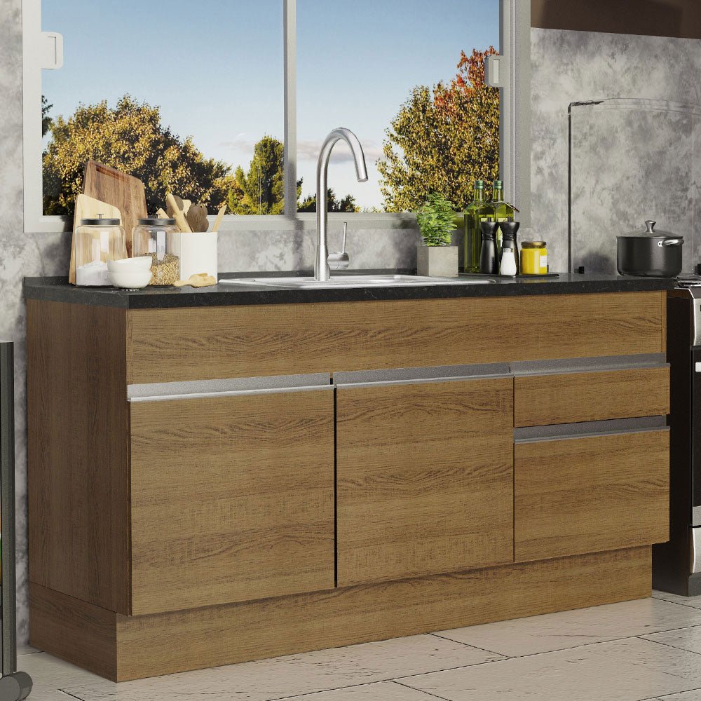 Mueble Inferior de Cocina Glamy Marron 150x81cm sin Mesón y sin Estufa con 2 Cajones - MUEBLES INFERIORES DE COCINA | Bylmo