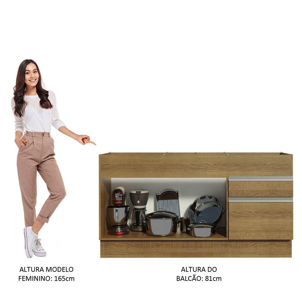 Mueble Inferior de Cocina Glamy Marron 150x81cm sin Mesón y sin Estufa con 2 Cajones - MUEBLES INFERIORES DE COCINA | Bylmo