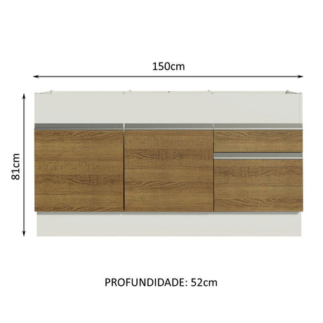 Mueble Inferior de Cocina Glamy Blanco y Marron 150x81cm sin Mesón y sin Estufa - MUEBLES INFERIORES DE COCINA | Bylmo