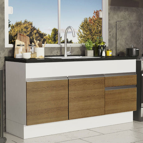 Mueble Inferior de Cocina Glamy Blanco y Marron 150x81cm sin Mesón y sin Estufa - MUEBLES INFERIORES DE COCINA | Bylmo